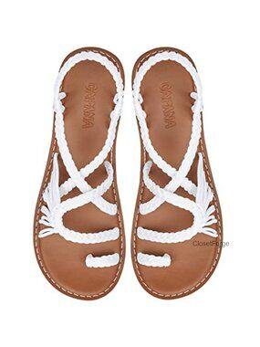 Woven Flat Sandals Strappy Braided Boho Rope Gladiator Slip On Comfortable